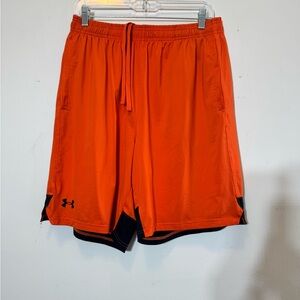 Under Armour Mens Shorts UA Orange Gray Xlarge Drawstring
